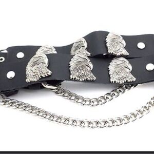 182–NWT Black Boot Chains with Silver Eagle Accents
